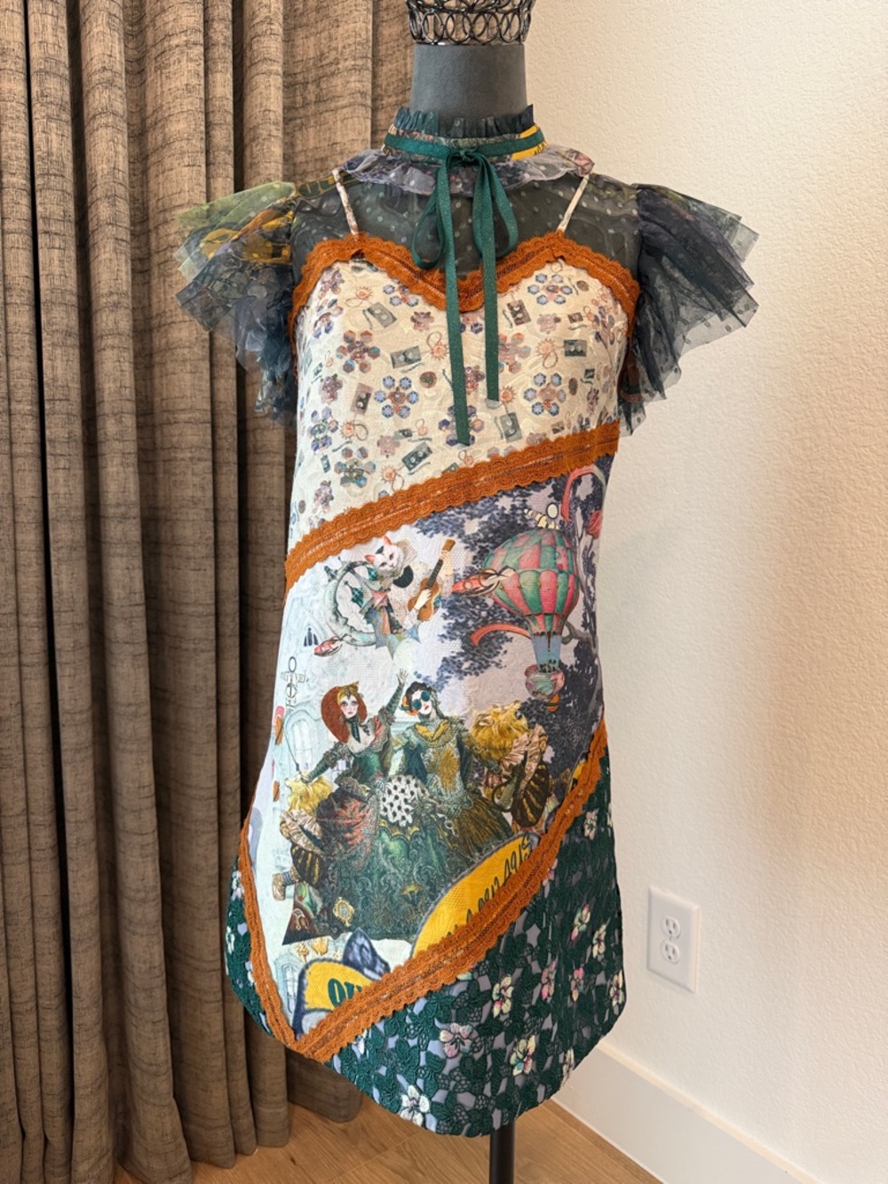 Que Fantasy Print Dress with Sheer Overlay